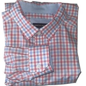 Johnston & Murphy Red and Blue Checkered Long Sleeves Cotton Dress Shirt Size XL